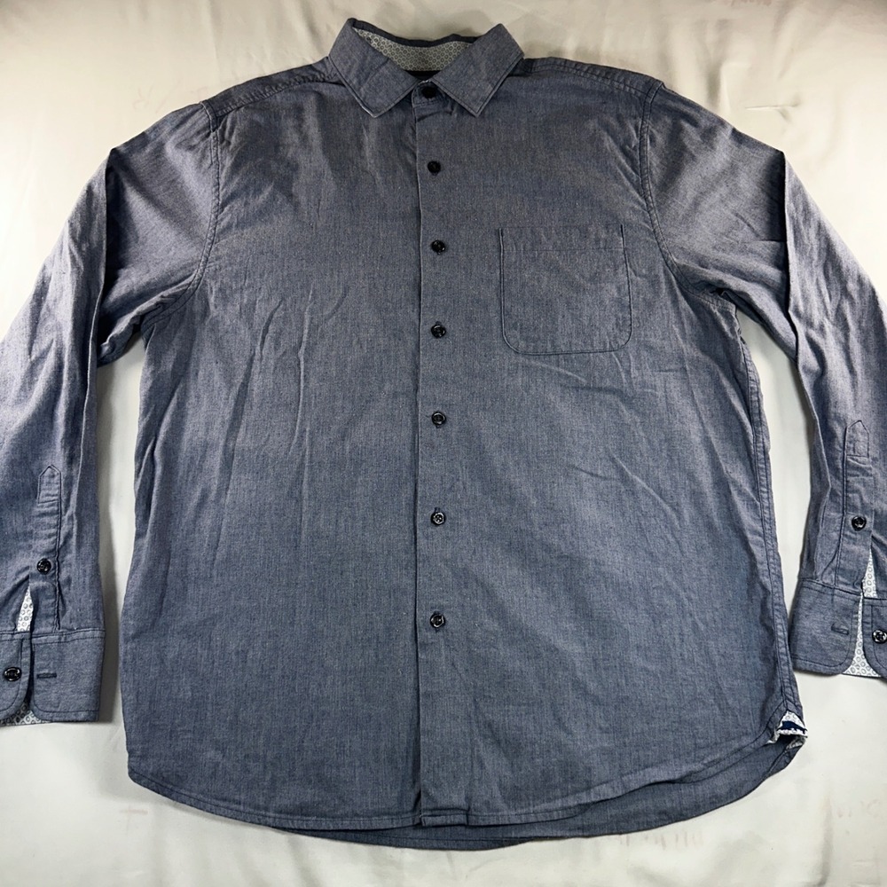 Tommy Bahama‎ Mens Blue Herringbone Button Down Shirt Medium Long Sleeve Pocket